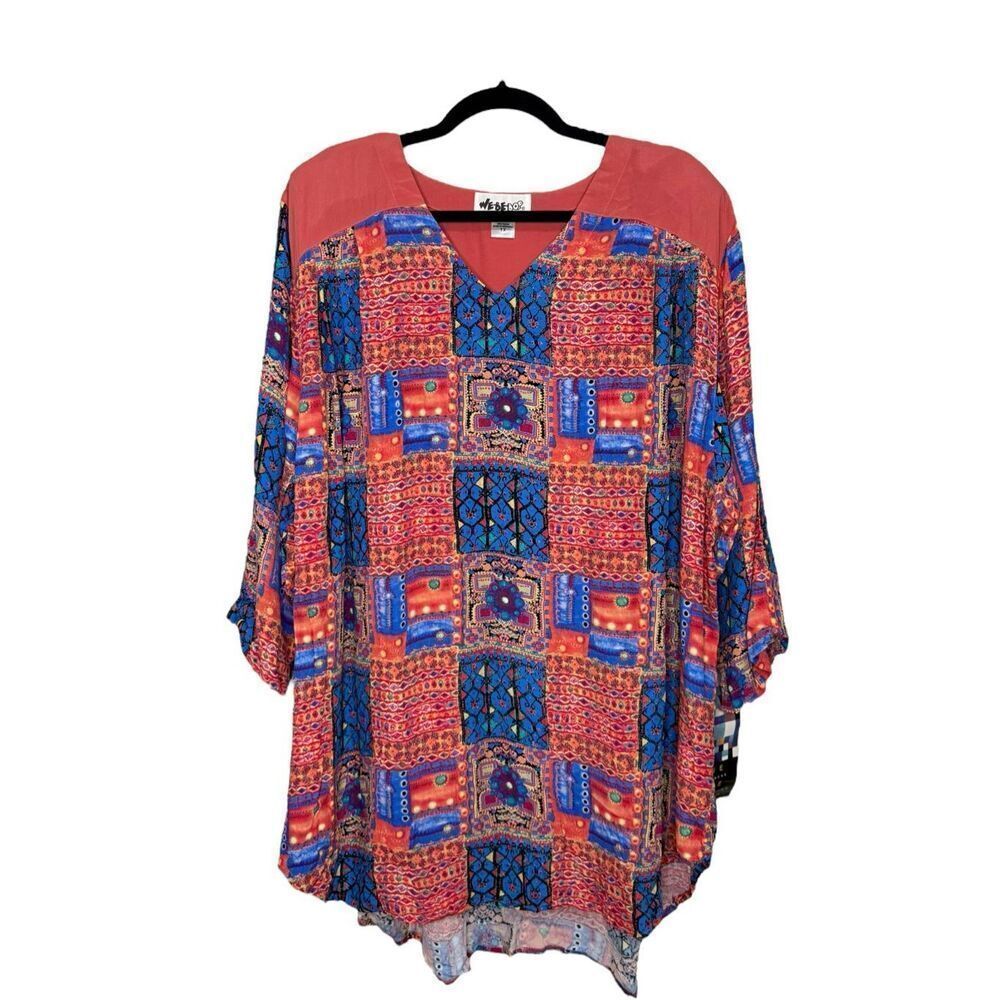 Vintage We‎ Be Bop Women’s 1X Tunic Top Artsy Abstract Patchwork Relaxed 90s NEW